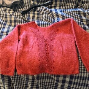 Sezane pink Lace-Trimmed Sweater